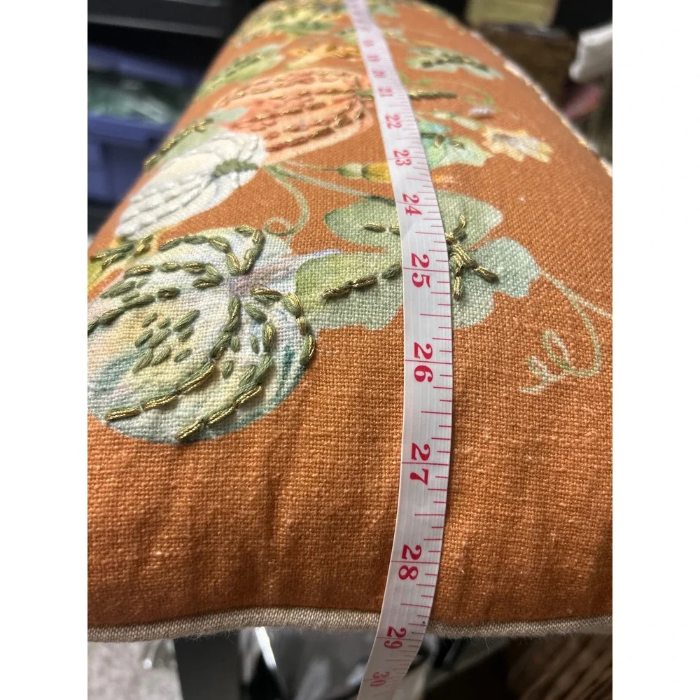 Harvest Pumpkin Choose To Be Grateful Embroidered Lumbar Pillow Orange 28x12
